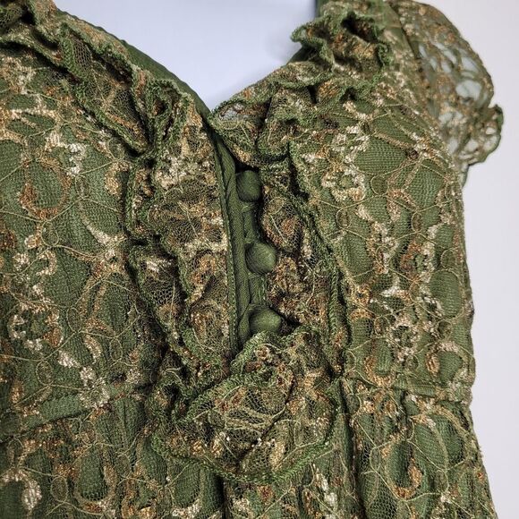 Studio Y y2k green textured ruffle fairy Renaissance woodsy top size medium - Picture 3 of 6